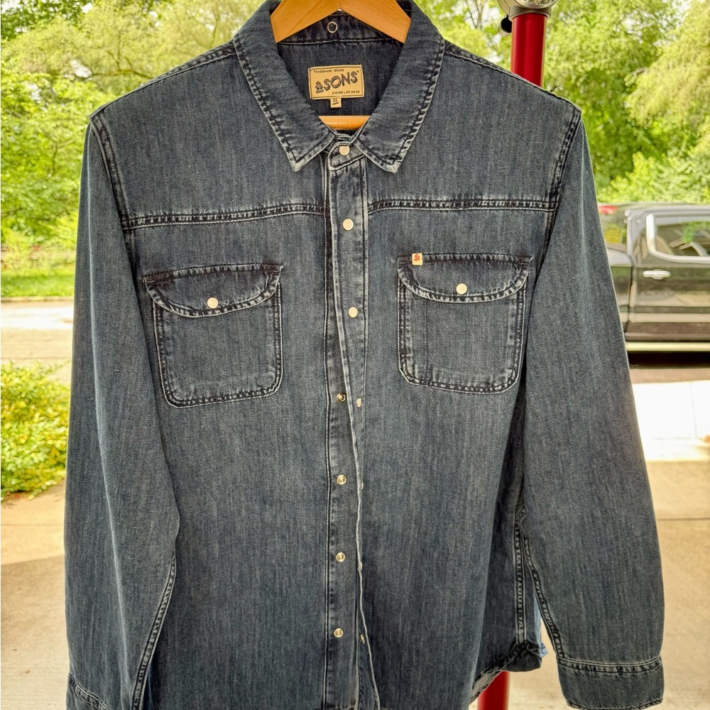 &SONS Sunday Denim Work Shirt XL – Vintage-Inspired Snap Button Shirt